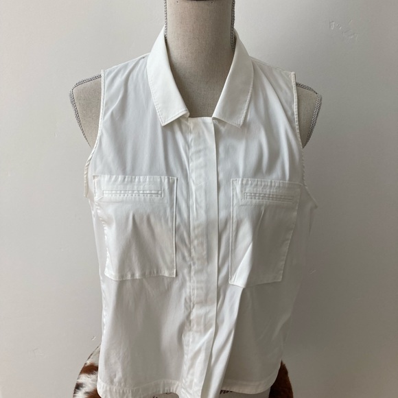 Theory Gemia cotton blend white zip front top,Lg - Picture 1 of 9